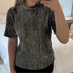 Loft Green Velvet Mock Neck Blouse